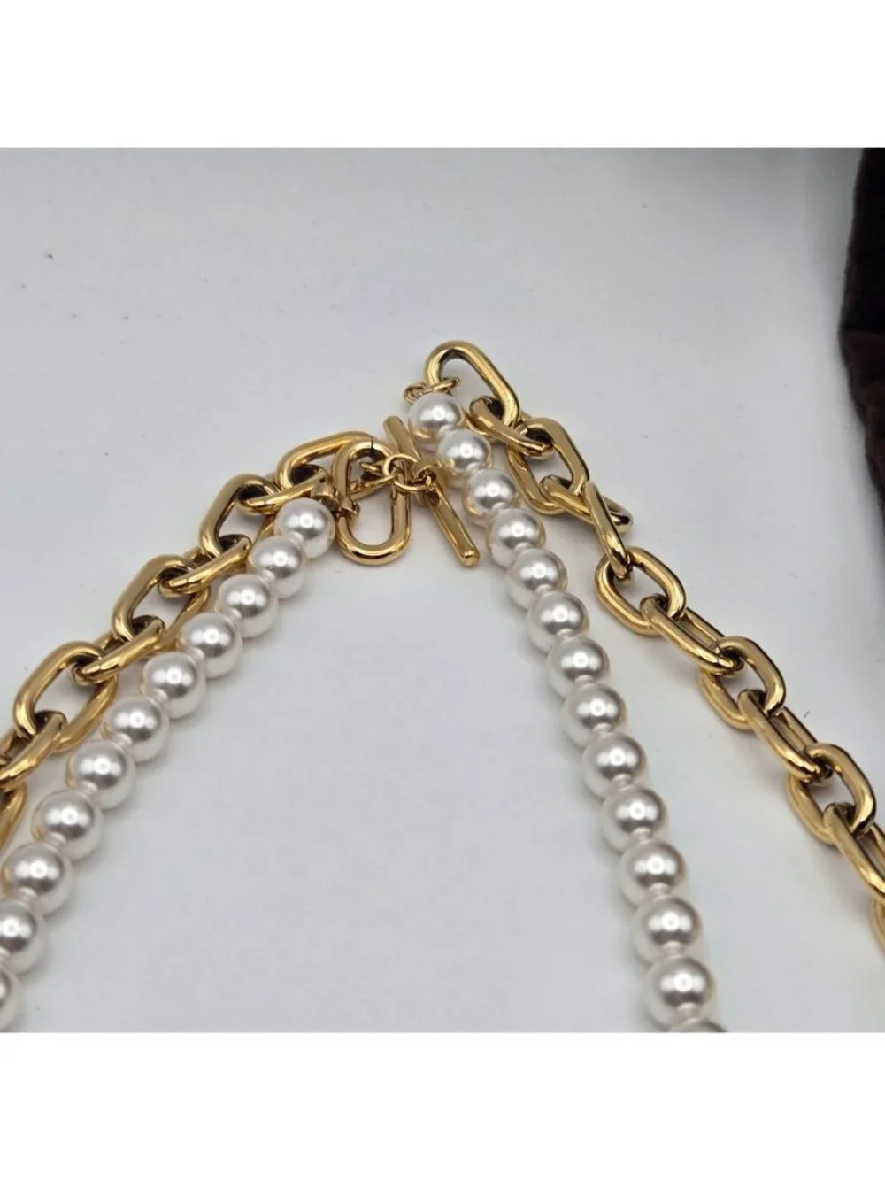 Michael Kors Gold Chain & Faux Pearl Necklace With Toggle Closure